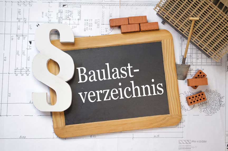 Baulasten Baulastenverzeichnis auf Tafel geschrieben